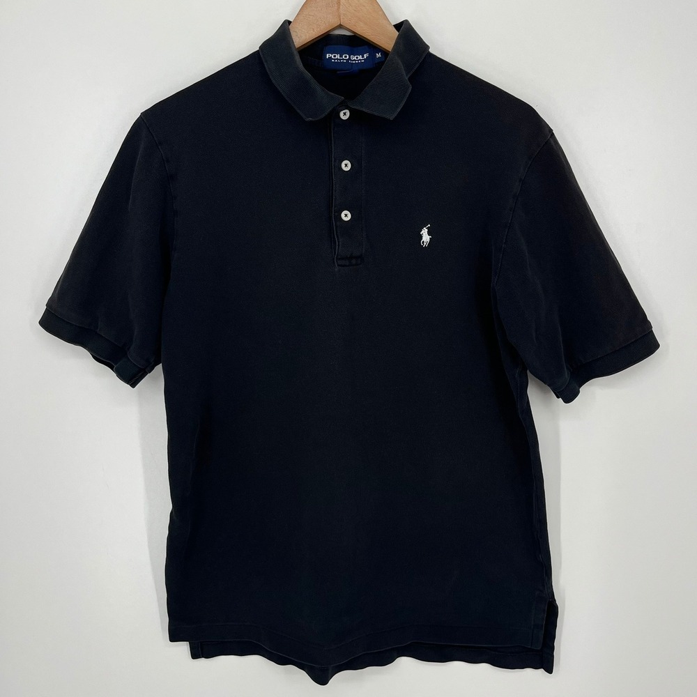 Polo Golf Ralph Lauren Mens Medium Black Short Sleeve Pique Polo Shirt Vtg 90s